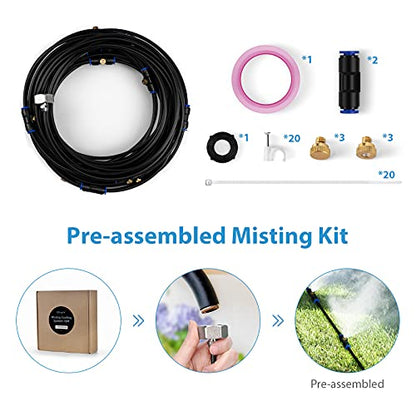 lifeegrn Misters for Outside Patio, Outdoor Misting System for Patio, 60 FT Misting Line+15 Mist Nozzles+3/4" Brass Adapter, Outdoor Mister System for Patio Garden Trampoline Greenhouse - size: 60 FT