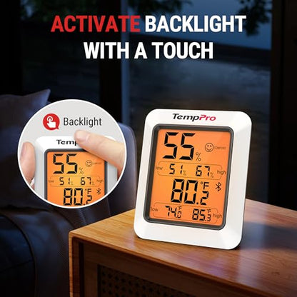 TempPro TempAir Bluetooth Hygrometer Thermometer for Greenhouse Up to 260ft | Room Indoor Thermometer Humidity Monitor, Humidity Meter Temperature Sensor with 2-Year Data Export&Large Backlit Screen, 2PC - size: Bluetooth