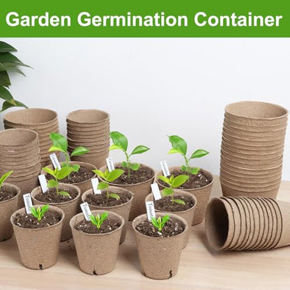 132 Pack Organic Peat Pots, 4 Inch Nursery Pots, Round Plant Seedling Pots | Small Seed Starting Starter Tray with Drainage Holes, Cheap Bulk Garden Germination Container with 132 Plant Labels (10 cm) - size: 4 Inch 132 Pcs