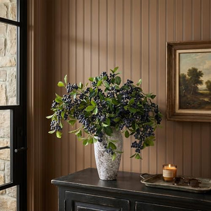 4Pcs 33"Artificial Blueberry Fruit Stems Berry Branch for Vase Decor(Blue) | Lifelike Blueberries Fruit Branch, Realistic Fake Flower Picks, for DIY Bouquet/Kitchen/Table Centerpiece/Shower/Home Decor