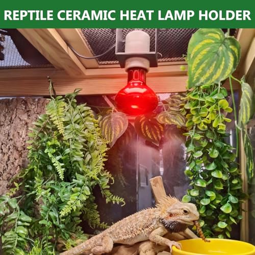 2PCS Reptile Light Fixture,Reptile Terrarium Heat Lamps Holder Bracket with Thermometer,Gecko Ceramic Heating Light Socket,Width-Increased Bearded Dragon Lamp Fixture for Lizard,Turtle,Snake - size: 4.1*2.4*3.5IN | 2PCS