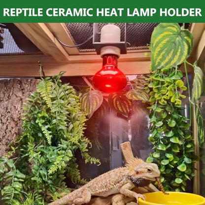 2PCS Reptile Light Fixture,Reptile Terrarium Heat Lamps Holder Bracket with Thermometer,Gecko Ceramic Heating Light Socket,Width-Increased Bearded Dragon Lamp Fixture for Lizard,Turtle,Snake - size: 4.1*2.4*3.5IN | 2PCS