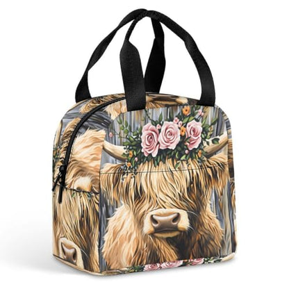Rustic Highland Cow Lunch Bag for Women Men | Insulated Lunch Box Leakproof Food Meal Containers Reusable Foldable 6L Capacity Lunch Tote Bags for Work Picnic Travel - color: Style 2