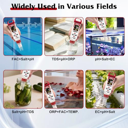 pH Meter Chlorine Tester Digital 7 in 1 Pool Water Tester Kit Salinity Tester for Saltwater Aquarium ORP Meter for Hydroponics Drinking Water Pool Water Tester pH and Chlorine for Pool Spa