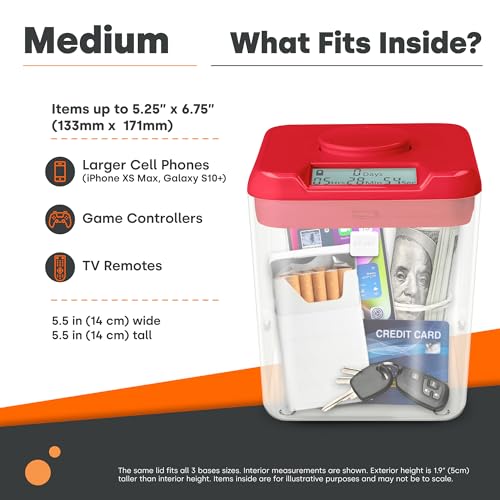 ﻿﻿﻿K-Safe Time Locking Container (Medium), Timed Lock Box for Cell Phones, Snacks, and Other Unwanted Temptations (White Lid + White Base, with Access Port)