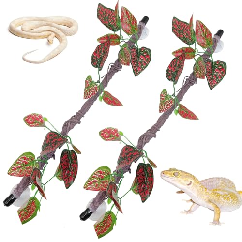 VCEPJH Reptile Climbing Branch Decor 2 Pcs Bendable Jungle Vine with Suction Cup Terrarium Plant Decoration for Gecko Bearded Dragons, Snake,Frogs, Chameleons Cage Accessories (I)