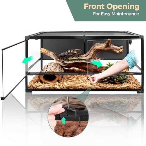 70 Gallon Full Glass Reptile Tank, 40" x 20" x 20" Quick Fold Reptiles Enclosure with Waterproof Base, Top Screen Ventilation, Front Opening Large Terrarium for Bearded Dragon, Ball Python, Snake - size: 40" x 20" x 20"