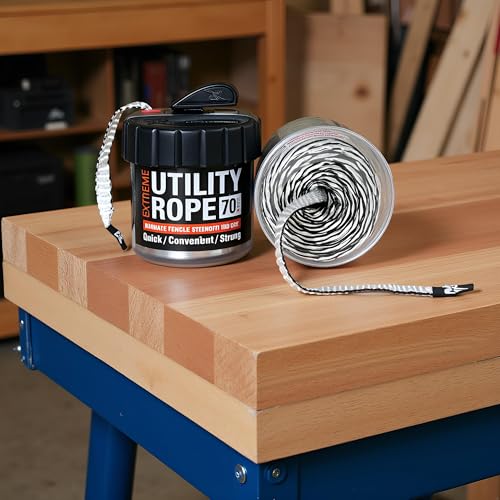 Rapid Rope Canister, 70ft White Tactical Paracord, 1100lb Test, USA Made | Heavy Duty Poly Rope Test Cord, Non-Tangle Dispenser Included, For Hiking, Camping, Survival, Utility, Stocking Stuffer, Gift - size: 70ft, style: White