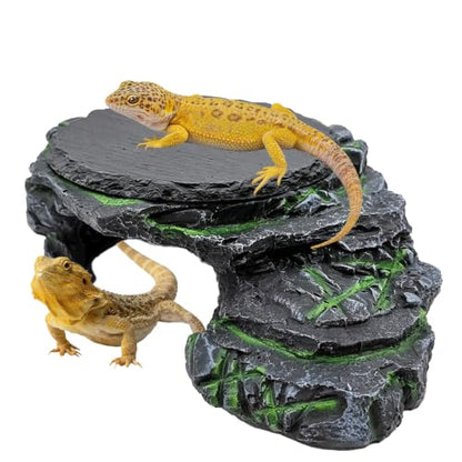 Reptile Basking Platform Gecko Hide Juvenile Beared Dragon Tank Accessories | 9.45"×5.31"×3.15",Resin,with a rock platform,Box packaging,Turtle habitat accessories,for Lizard Leopard Crested Gecko - style: style 2