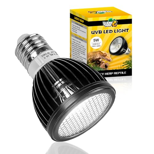 LUCKY HERP UVB Light for Reptiles, High-Intensity UVB Reptile Light Bulb 5W 10.0 LED Lamp, Full Spectrum UVA UVB Bulb for Reptiles, Desert UVB Light Ideal for Reptiles Bearded Dragons Tortoises