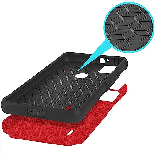 for AT&T SL112A 6782D / Cricket SL112C Shockproof Ring Stand Hybrid Cover Phone Case + Tempered Glass + Extreme Band + Stylus Pen + Pry Tool (Red) - color: Red