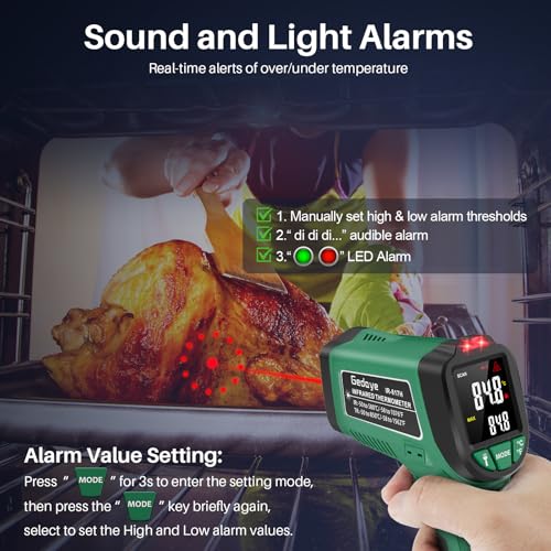 Infrared Thermometer for Cooking, Gedaye Surface Laser Temperature Gun with Laser Pointer 13:1, Metal Probe, Adjustable Emissivity, -58℉ to 1562℉, Thermal Thermometer Gun for Pizza Oven Engine HVAC - color: Green