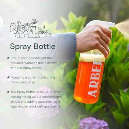 32 oz Spray Bottle for Plants - Misting Refillable Trigger Sprayer | ARBER's Translucent refillable trigger sprayer with fine mist to stream settings; leakproof heavy-duty plastic for gardening