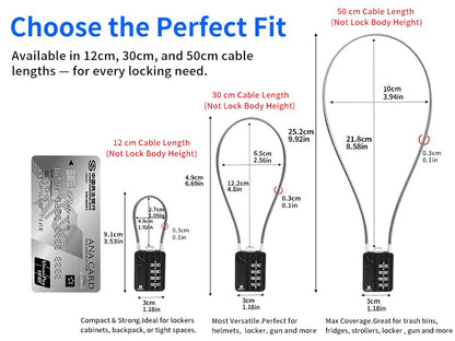 RESET-200 4-Digit Combination Cable Lock, 19.7 in/50cm, 2 Pack | 19.7 in/50cm cable for wider latch spacing, bags, storage boxes, and small gear; light-duty use only. 2 locks included. - size: 50cm(20 inch)Cable