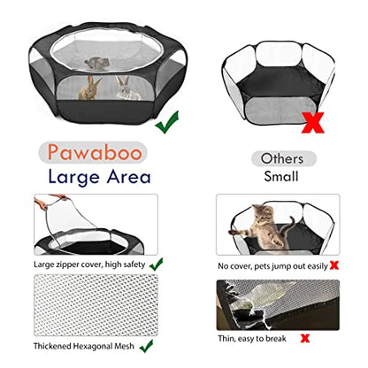 Pawaboo Small Animal Playpen with Zippered Cover, Black | Portable pop-up pet tent for supervised rabbits, guinea pigs, chicks and kittens; water-resistant bottom and 3 metal rods - color: H-Black