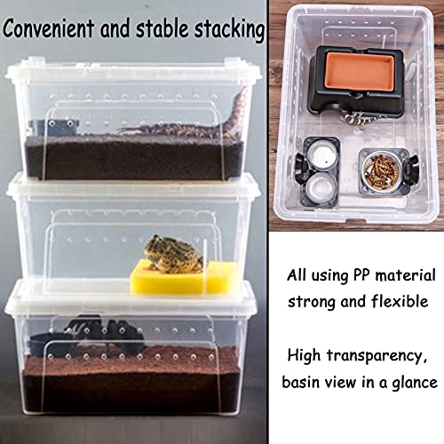 Hamiledyi 2PCS Reptile Feeding Box Snake Breeding Box Transparent Animal Habitat Cage and 4 Pcs Humid Hide for Leopard Gecko Moist Reptile Hide Box for Young Lizard Shedding