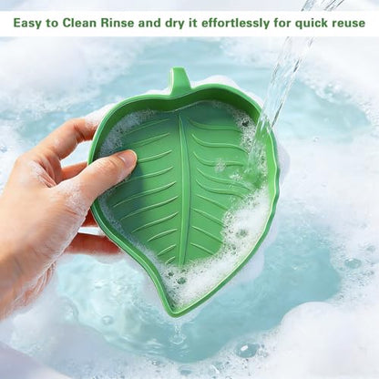 Xindojuz 4 PCS Leaf Reptile Water Dish, Reptile Water Bowl, Tortoise Habitat Accessories, Bearded Dragon Water-Bowl, Turtle Food Feeding Plates for Turtle Small Snake Lizard Gecko, 2 Sizes