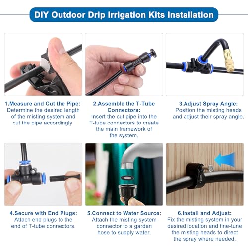 360° Adjustable Drip Irrigation System Garden Watering 5/16" Automatic Atomizing Sprinkler System with Hose Tubing Flexible Copper Nozzles Quick Connector Greenhouse Raisedbed Lawn (65ft + 20 Nozzles) - size: 65 Ft + 20pcs Nozzles