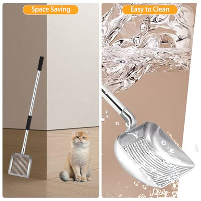 Metal Cat Litter Scoop - Removable Long Handle Cat Litter Scooper (16in-3in),Large Deep Shovel Litter Scoop with Foam Grip, Easy Clean for Multi-Cat Household-No Bending Back - size: 16in-31in（New Design）