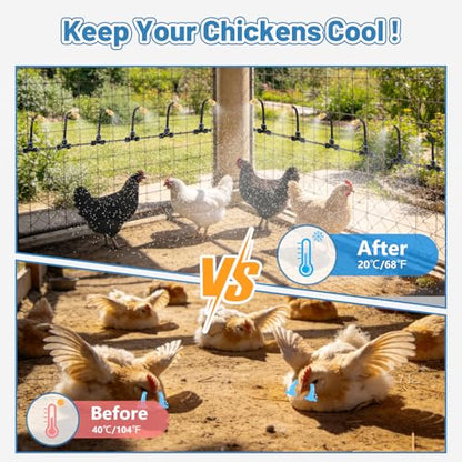 Kalolary 100FT Chicken Coop Misting Cooling System for Cooling Poultry | Pre-Assembled Kit with 25 Adjustable Brass Nozzles, Quick Connect Tubing Fittings for Summer Heat Garden Greenhouse Patio - color: 100FT Blue