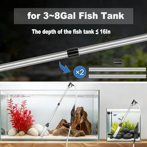 Carefree Fish Aquarium Gravel Vacuum Sand Cleaner with 6Ft Pipe Fish Tank Water Changer Adjustable Length ABS(for 3~8Gal Tank) - size: 3~8Gal