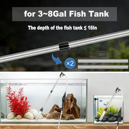 Carefree Fish Aquarium Gravel Vacuum Sand Cleaner with 6Ft Pipe Fish Tank Water Changer Adjustable Length ABS(for 3~8Gal Tank) - size: 3~8Gal