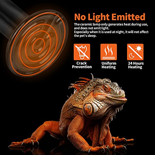 LUCKY HERP 150W Ceramic Heat Emitter, Reptile Heat Bulbs, Ceramic Heat Lamp for Reptiles, Amphibian, Chicken, Dog, Cat (2-Pack) - size: 150