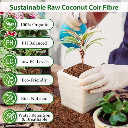 Pack of 5 Organic Coco Coir Bricks- 100% Natural Coco Peat Soil | Low EC & Balanced pH, Compressed Coconut Fiber Substrate, Supports Plant Root Growth for Seed Starting, Potting & Gardening - size: 5 Pack