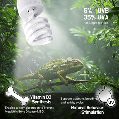 UVB Reptile Light, UVB5.0 24W, UVA UVB Reptile Light Bulb Lamp for Turtle Snake Lizard Leopard Gecko,Crested Gecko, UVB Bulbs for Tropical Reptiles