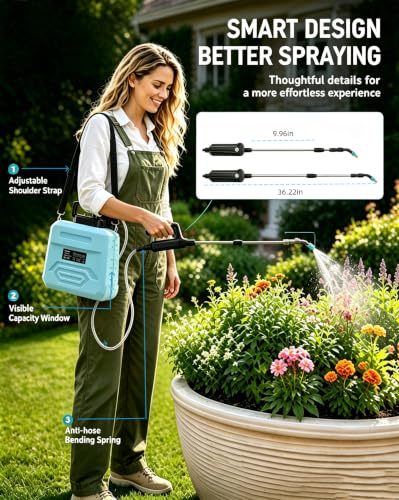 DEGGE Battery Powered Sprayer 2 Gallon, 7.4V Powerful Electric Pump Sprayer | Weed Killer Sprayers with Rechargeable Handle & 5 Mist Nozzles & Retractable Wand & Adjustable Strap for Lawn, Garden, Yard - color: Blue