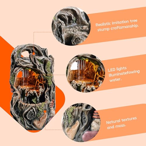 MAOCHI Tabletop Water Fountain, Home Décor Soothing Sound Machine with Automatic Pump, Nature Tree Stump Resin and for Indoor Zen Relaxation for Office, Living Room, or Bedroom Décor - color: Nature Tree