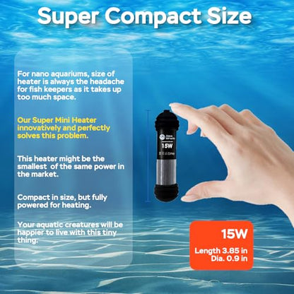 AquaMiracle 15W Small Aquarium Heater Fish Heater, Super Mini Fish Tank Heater Turtle Tank Heater for 1-3 Gal Tanks, with Dual LED Display, Dry-Run/Overheating Protection & Memory Function - size: 1-3 Gal Tanks