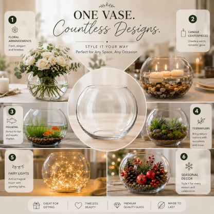 Glass Bubble Vase, 8" Height x 10" Width Glass Fish Bowl, Bubble Bowl for Terrarium, Flower Centerpiece - size: Bubble Bowl : 7.8" Height x 10" Width