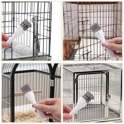4pcs Bird Cage Cleaner with Long Handle, Stainless Steel Kennel Parakeet Bird Perches Remover Guinea Pig Cage Cleaning Brush Efficient Parrot Dropping Supplies for Budgie Cockatiel Small Pets