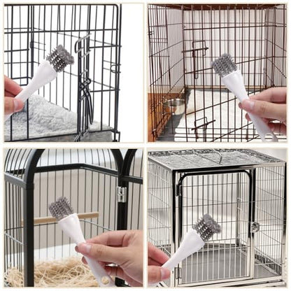 4pcs Bird Cage Cleaner with Long Handle, Stainless Steel Kennel Parakeet Bird Perches Remover Guinea Pig Cage Cleaning Brush Efficient Parrot Dropping Supplies for Budgie Cockatiel Small Pets