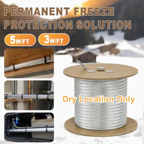 HEATIT Industrial Bulk Heat Cable 5W/ft for Metal & Plastic Pipes 50ft 120V | Provides self-regulating heat to help reduce unnecessary energy use. Safe to overlap without creating hot spots. - color: 5W-120V, style: 50 Feet