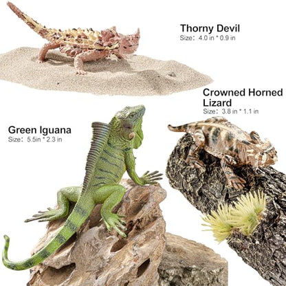 6PCS Large Lizard Figurines Animal Toys, Realistic Plastic Reptile Animal Figures, Includes Bearded Dragon,Green Iguana,Frilled,Coast Horned,Plains Rock Figures, Educational Toy for Kids - style: 6PCS Lizards-1