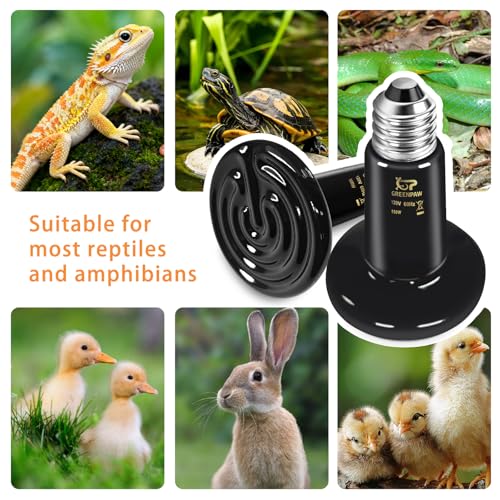 Ceramic Heat Emitter 2 Pack, 100W and 150W Reptile Heat Lamp, Heat Bulb for Lizards Bearded Dragons Snakes Turtles and Chickens - size: 100 & 150