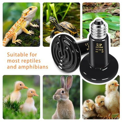 Ceramic Heat Emitter 2 Pack, 100W and 150W Reptile Heat Lamp, Heat Bulb for Lizards Bearded Dragons Snakes Turtles and Chickens - size: 100 & 150