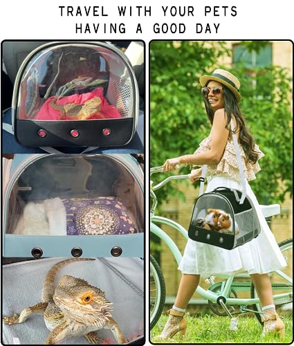 Bearded Dragon Travel Carreir Bag,Guinea Pig Carrier for 2,Reptile Travel Carrier for Lizards Sugar Glider Hedgehog Rat Parrot Birds - color: Black