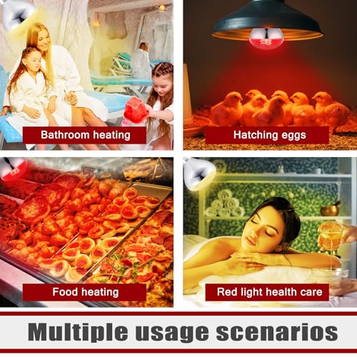 4 Pack 250 Watt Heat Lamp 120v R40 Heat Lamp Bulbs Glass Incandescent Light Bulbs Incandescent Heating Lightbulbs for Reptiles Chicks Food Puppies Bathroom, Use E26 Base (Silver,Red) - color: Silver, Red