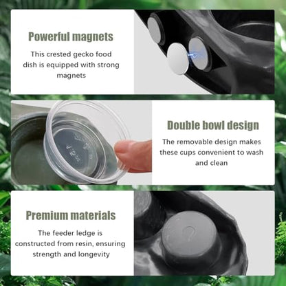 La La Pet 2Pcs Magnetic Reptile Feeding Ledge Double Bowl Feeder Tray with 4 Cups Reptiles Food & Water Dishes for Crested Gecko Bearded Dragon Lizards Chameleons