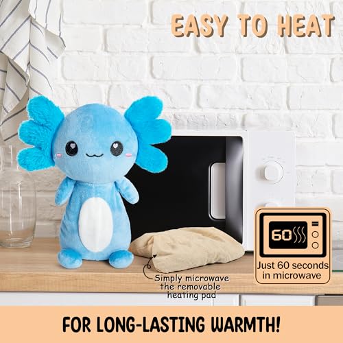 Axolotl Microwavable Unscented Heating Pad for Women and Kids- Cute Soft Cozy Pillow Plush Heatable Warm Stuffed Animals - Kawaii Hot and Cold Plushie Food Toy - Axolotl Gifts for Girls and Boys - style: Blue Axolotl