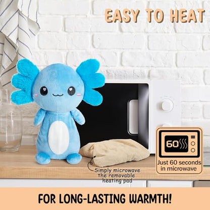 Axolotl Microwavable Unscented Heating Pad for Women and Kids- Cute Soft Cozy Pillow Plush Heatable Warm Stuffed Animals - Kawaii Hot and Cold Plushie Food Toy - Axolotl Gifts for Girls and Boys - style: Blue Axolotl