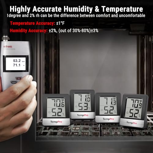 TempPro TP49 3 Pack Digital Hygrometer Indoor Thermometer | Humidity Meter Mini Hygrometer Thermometer with Temperature and Humidity Monitor Room, Black - color: Black Indoor Thermometer