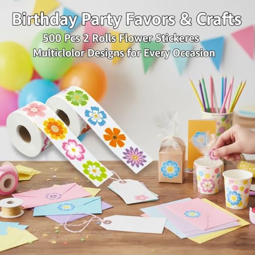 500Pcs/2 Rolls 12 Styles Flower Stickers, Packaging & Envelope Seals | 500Pcs/2 Rolls flower stickers; self-adhesive accents for packaging, envelopes, crafts, journals, gifts, rewards, or parties. - color: 500pcs- 12 Styles Flowers