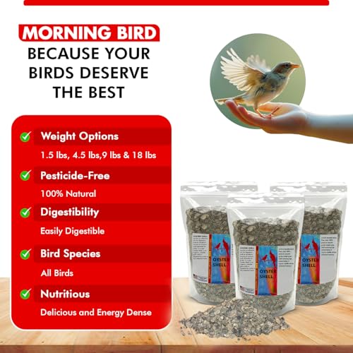 Morning Bird Oyster Shell 4.5 lb - Natural Calcium Supplement for Birds | Natural Calcium Bird Supplement – Sustainably Harvested from California Coastal Waters – Safe Year Round Bird Food Additive - size: 4.5 lbs (3-Pack of 1.5 lbs)
