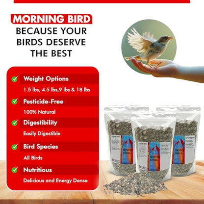 Morning Bird Oyster Shell 4.5 lb - Natural Calcium Supplement for Birds | Natural Calcium Bird Supplement – Sustainably Harvested from California Coastal Waters – Safe Year Round Bird Food Additive - size: 4.5 lbs (3-Pack of 1.5 lbs)