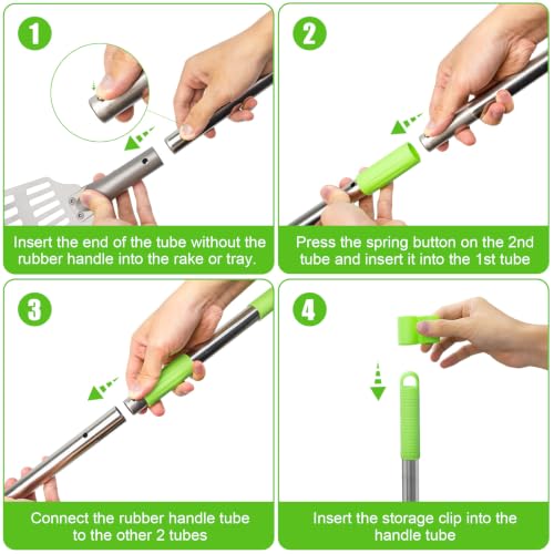 Non-Breakable Pooper Scooper, Dog Pooper Scooper Tray & Rake Set with Adjustable Stainless Steel Long Handle for Large Medium Small Dogs (Green) - color: Green
