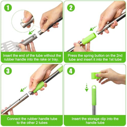 Non-Breakable Pooper Scooper, Dog Pooper Scooper Tray & Rake Set with Adjustable Stainless Steel Long Handle for Large Medium Small Dogs (Green) - color: Green